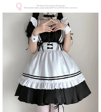 Black White Lolita Maid Girls Women Lovely Cosplay Costume Outfit Dress Sexy French Apron Servant Uniform Exotic CafeMaid S-4XL