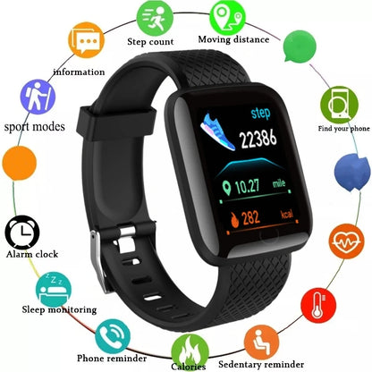 Smart Watch Sport Fitness Bracelet Control Music Message Display Pedometer Bluetooth Connect Smartwatch 116P Alarm Clock Weather