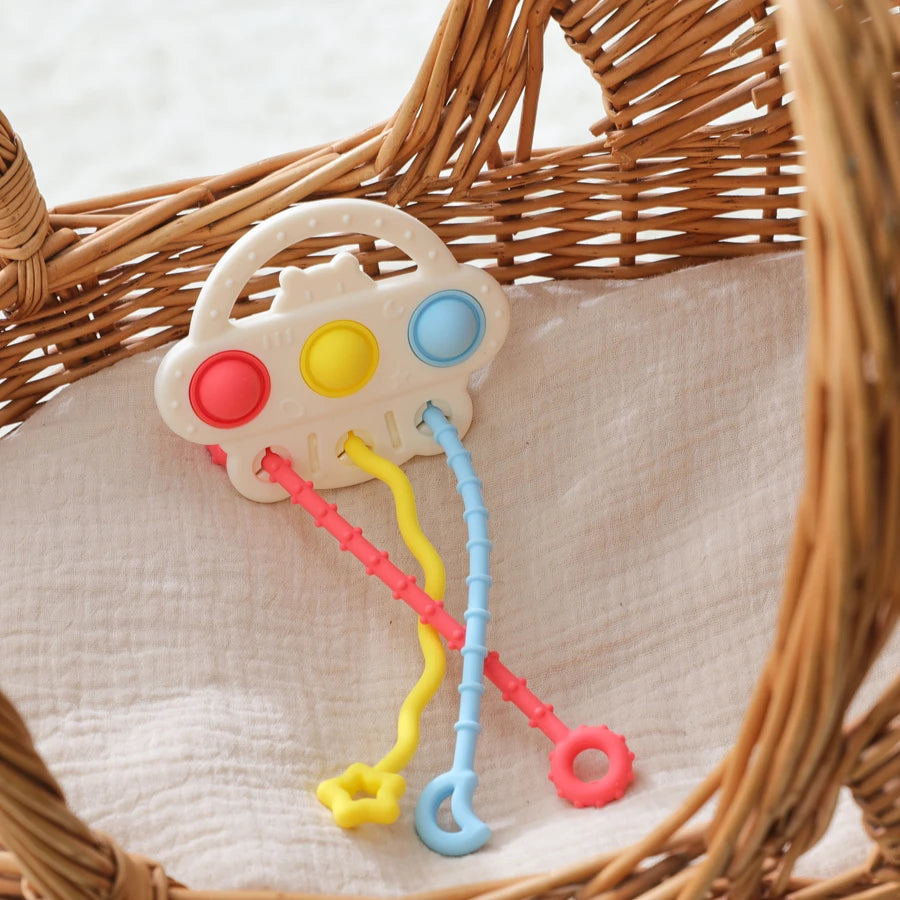 Baby Silicone Teether Toy Food Grade Silicone Pull String Training Teething Sensory Toys for Newborn Relieve Dentia Chew Toys