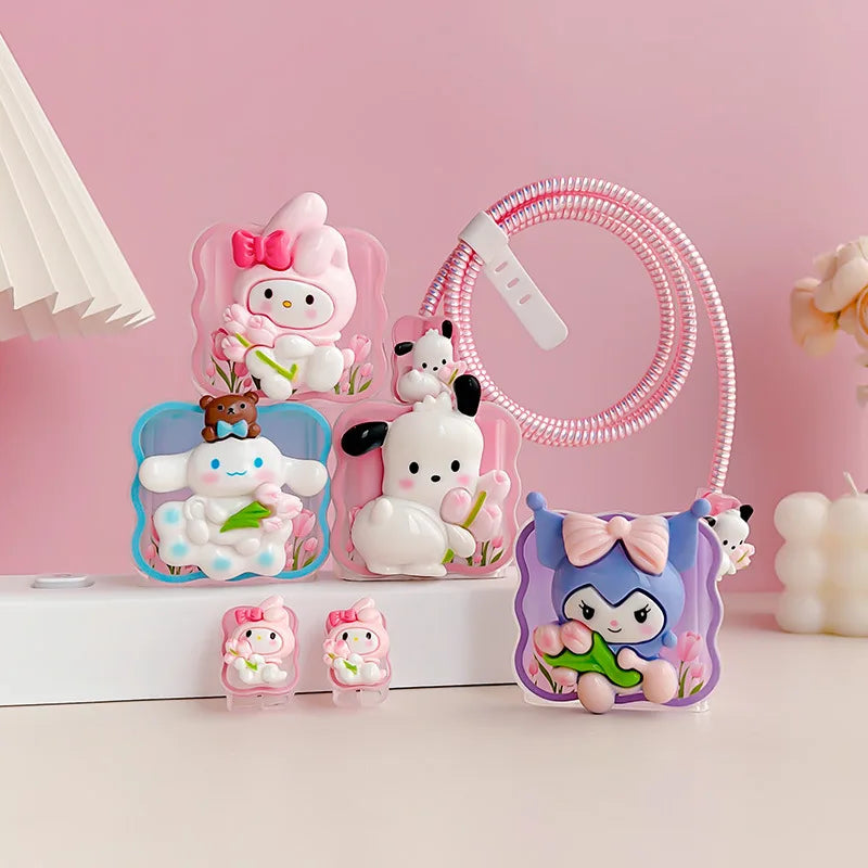 Joytop Sanrio 5Pcs Set Cable Protector for Huawei 35W/40W/66W/88W/100W Fast Charger Case Phone Wire Cord Organizers Winder