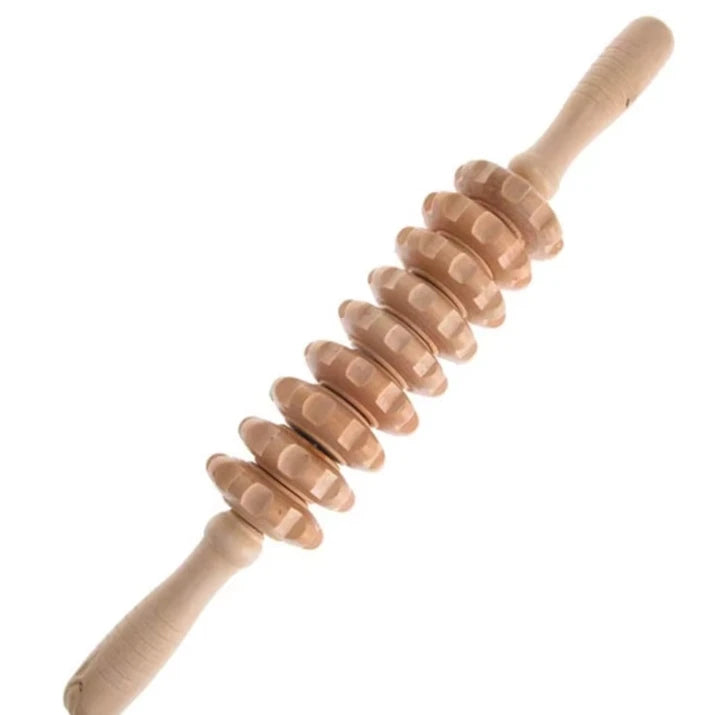 1pc 12 Rollers Handheld Wooden Massager for Trigger Point Therapy, Cellulite Reduction, and Muscle Relaxation
