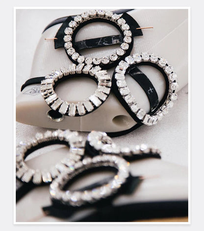 Circle Heels 2024 New Dress Wedding Shoes with Rhinestone Open Heel Roman Sandals