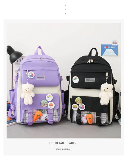 New Large-Capacity Primary School Junior High School Students Shoulders Backpack High School Five Sets of Multi-Compartment Fash