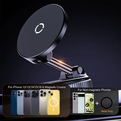 Foldable Magnetic Car Mount Mobile Phone Holder Wireless Charger Vacuum Adsorption Stand for iPhone 16 15 14 13 12 for MagSafe