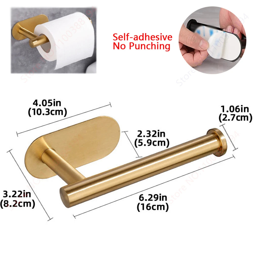 Adhesive Bathroom Hardware Accessories Towel Rack Toilet Paper Dispenser Holder Wall Coat Hooks Towel Rail Ring Roll Hanger Set