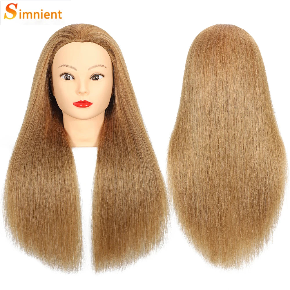 Female Mannequin Head with 22"100%Real Hair Cosmetology Manikin Head Hairdressing Practice Cutting Styling Training Doll Heads