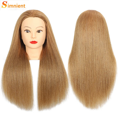 Female Mannequin Head with 22"100%Real Hair Cosmetology Manikin Head Hairdressing Practice Cutting Styling Training Doll Heads