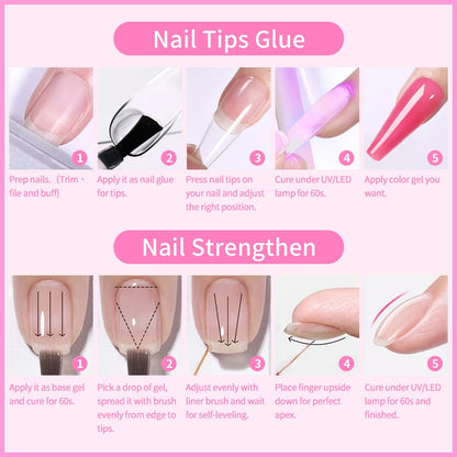 BORN PRETTY 6 IN 1 Nail Glue Gel 15ML for Acrylic Nails Soak off Base Gel Top Coat UV Extension Nail Gel False Nail Tips Gel