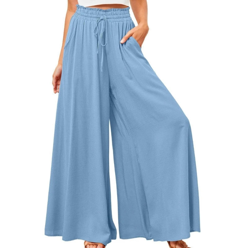 Women's Palazzo Pants Elastic High Waist Flowy Loose Wide Leg Pants Trousers Dropship