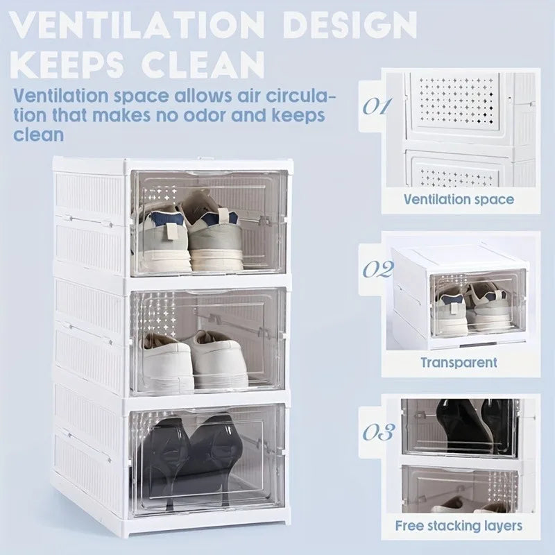 3-layer Transparent Shoes Box Thickened Foldable Sneaker Shoe Organizers Stackable Dustproof High-top Cabinet Shoe Rack Shelf