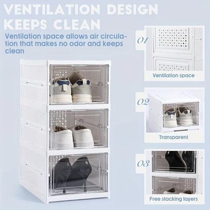 3-layer Transparent Shoes Box Thickened Foldable Sneaker Shoe Organizers Stackable Dustproof High-top Cabinet Shoe Rack Shelf