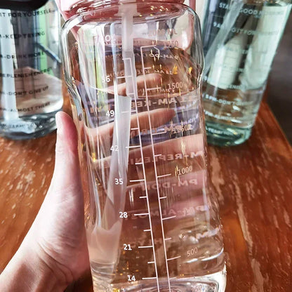 2L Large Capacity Plastic Straw Water Bottle with Time Marker Leak-Proof Design for Outdoor Sports Fitness Travel Hydration Cup