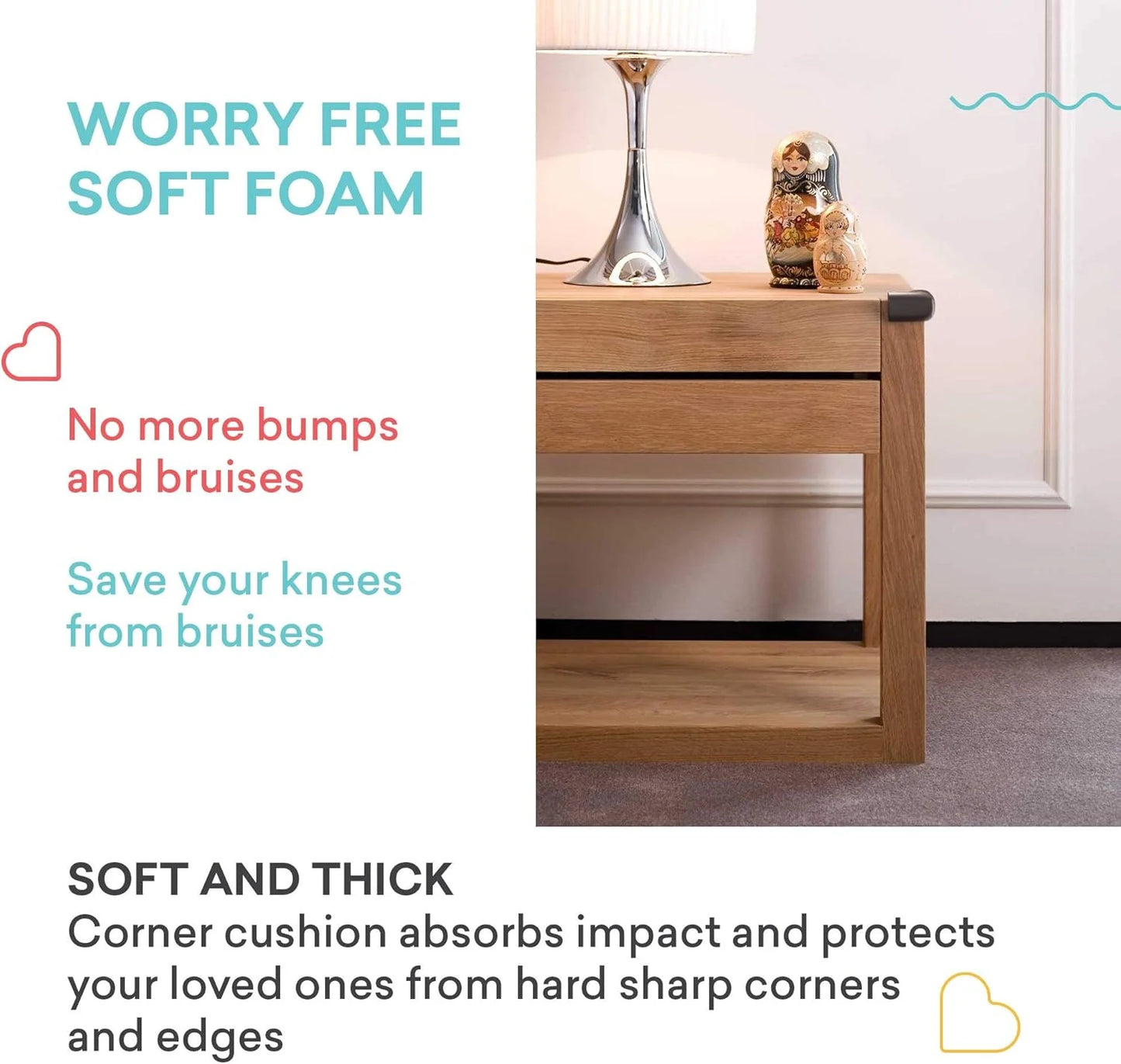 4pcs Soft Baby Proofing Corner Guards - Pre-Taped Table Corner Protector for Child Safety Furniture Bumper & Sharp Edge