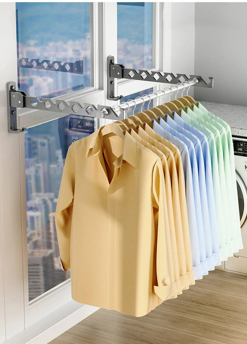 Wall Mounted Clothes Hanger No Punching Folding Drying Racks Collapsible Multi-Purpose Clothes Drying Rack Bathroom Space Saving