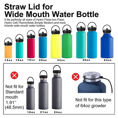 2 Pack Straw Lid for Hydro Flask Wide Mouth 12Oz 18Oz 32Oz 40Oz 64Oz,Flexible Handle Replacement Lid Straws