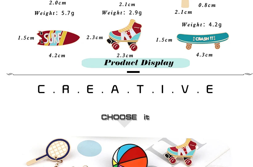All Love Sports!Healthy Lifestyle Enamel Pins Rugby Basketball Soccer Bowling Brooches Roller Skates Badge Shirt Hat Bag Jewelry