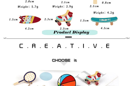 All Love Sports!Healthy Lifestyle Enamel Pins Rugby Basketball Soccer Bowling Brooches Roller Skates Badge Shirt Hat Bag Jewelry