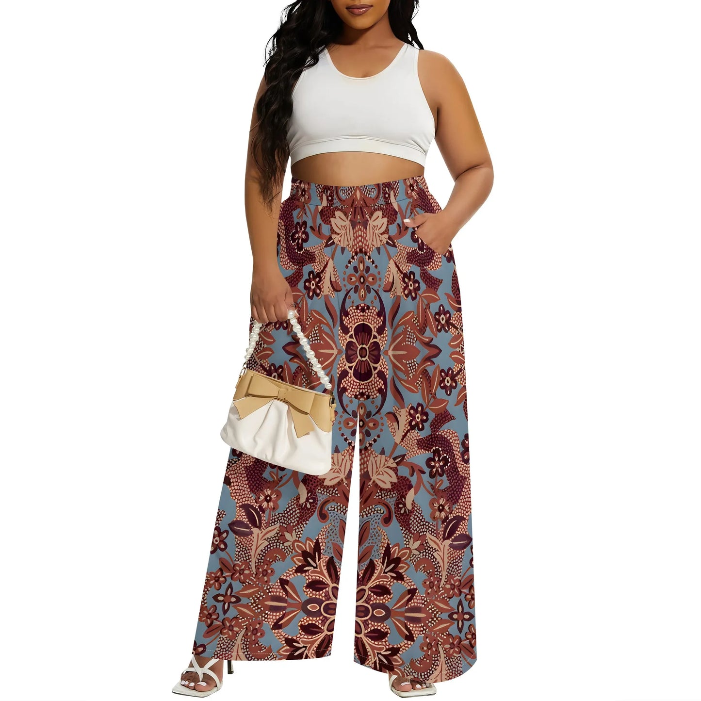 2025 Spring Palazzo Pants for Women High Waisted Wide Leg Stretchy Loose Fit Casual Trousers Party Pants with Pocket