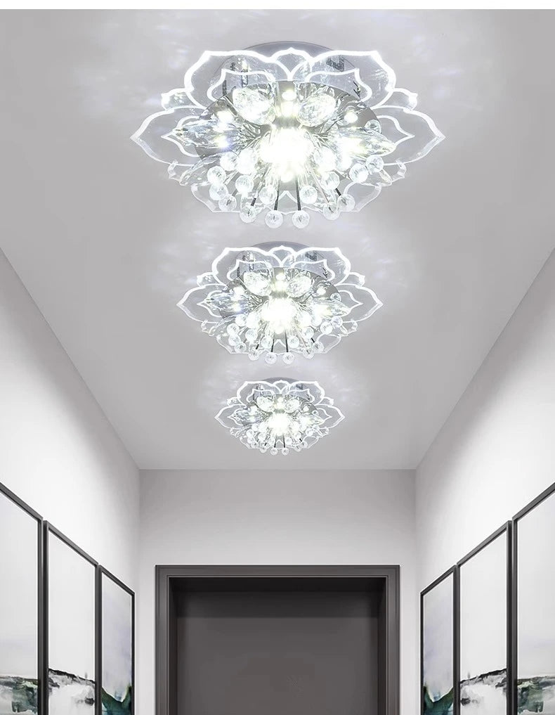 LED Crystal Ceiling Light Modern Flower Shape Ceiling Lamp Hallway Living Room Lamp Bedroom Kitchen Corridors Aisle Light