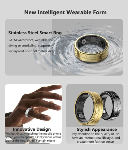 Smart Ring Women Health Tracker Heart Rate Blood Oxygen Photo Control Brush Tiktok Waterproof Multi-sport Modes Men Fitness Ring