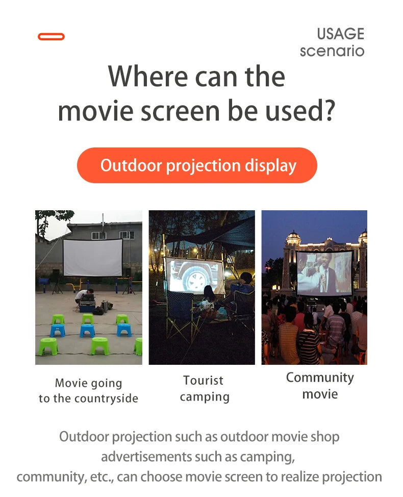 60-200 Inch Portable Foldable Projector Screen High Density White Less Creases Soft Projection Screen 16:9 Indoor Outdoor