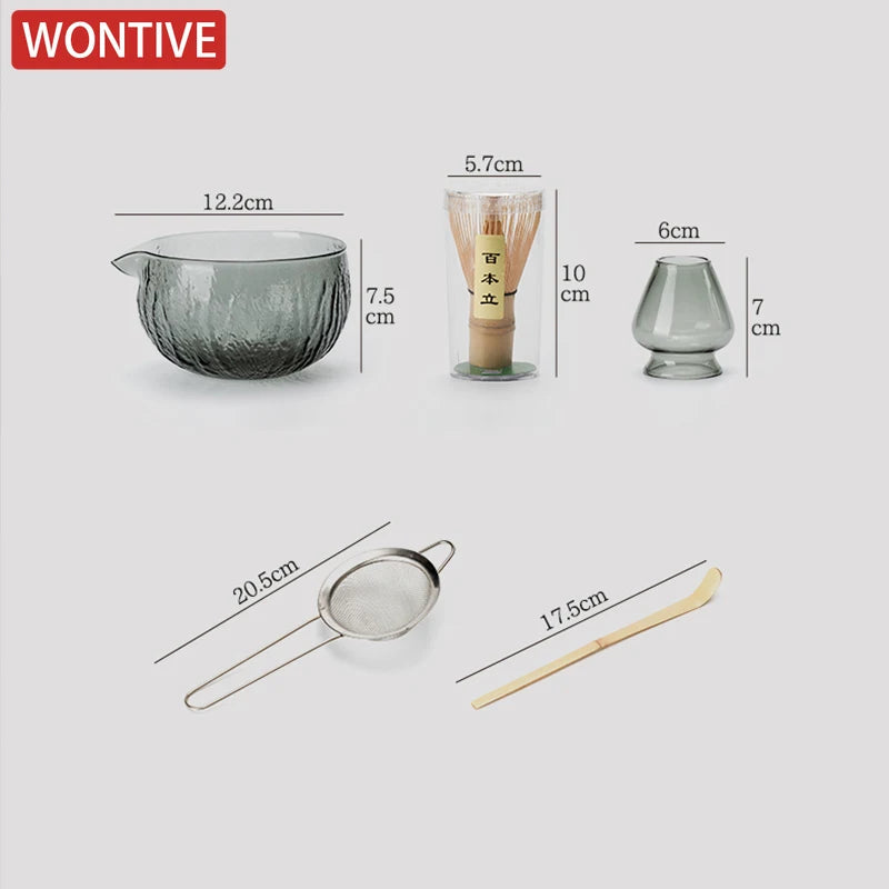 5Pcs Matcha Whisk Set Clear Glass Matchas Tea Set Matcha-Making Kit with Matcha Bowl Matcha Cup Matcha-Whisk for Tea Lovers