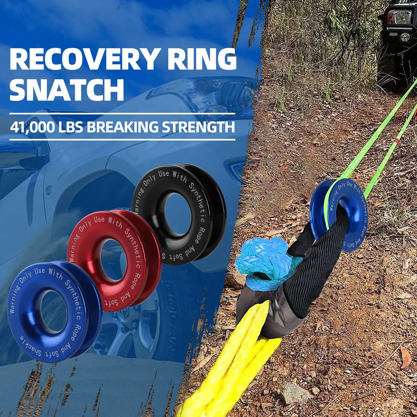 Shatter Resistant Synthetic Soft Shackle Rope Heavy Duty Offroad 4X4 Tow Shackle Strap with Protective Sleeve Recovery Ring