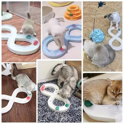 Interactive Cat Turntable Toy - 8-Shaped Track Tunnel with Spinning Ball, Multi-Cat Playhouse for Indoor Kittens