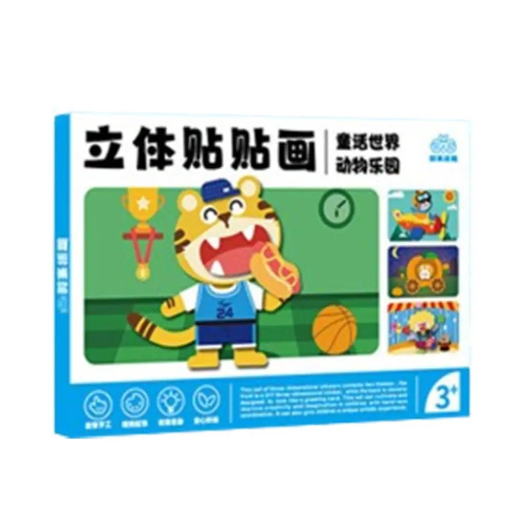 Educational Toys 3D Stereoscopic Sticker Handmade Montessori DIY Paste Material Kit Self-adhesive Cute Animals Sticker Book Kids