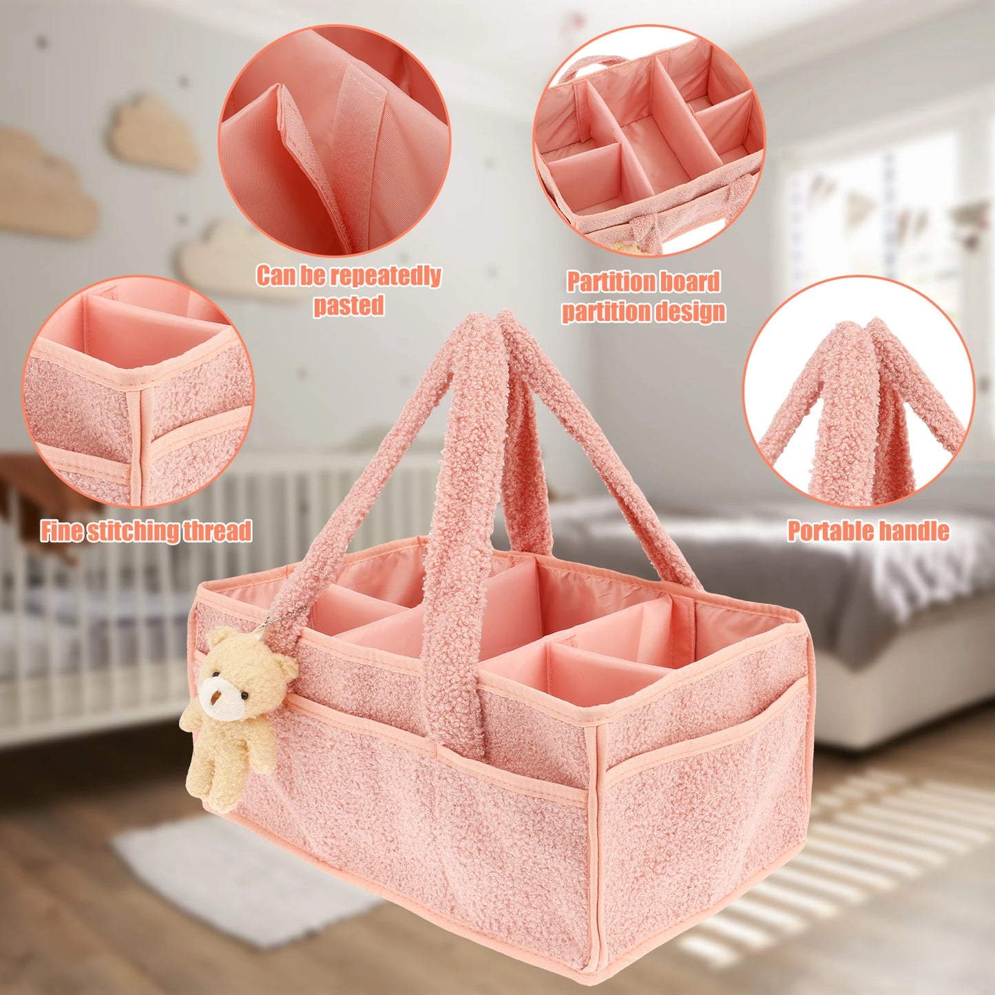 Diaper Bag for Baby Newborn Portable Diaper Caddy Organizer with Handle Large Pocket Diaper Bags Organizer for Baby Care
