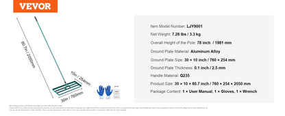 VEVOR Lawn Leveling Rake  Level Lawn Tool, Heavy-duty Lawn Leveler with  Extended Handle Yard Leveling Rake Suit