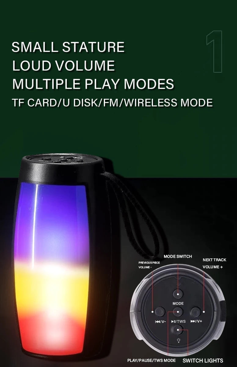 1PC RGB Colorful Lights Wireless Bluetooth Speaker With LED Light Portable Outdoor Stereo Supports TF And U Disk Expansion