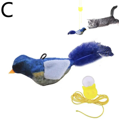 Interactive Cat Toys Hanging Squeaky Simulation Bird Plush Cats Pets Teasing Toys With Feather Catnip Kitten Chirping Bird Toy