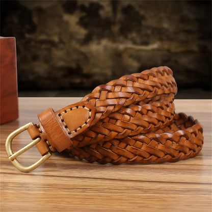 Braided Belt for Women Ladies Pure Color Genuine Leather Alloy Metal Buckle Adjustable Belt for Jeans Dress Accessories Gifts