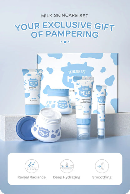 LAIKOU Milk Skincare Set 5 Pieces Nourishing Hydrating Moisturizing Brightening Facial Lasting Care Skincare Set