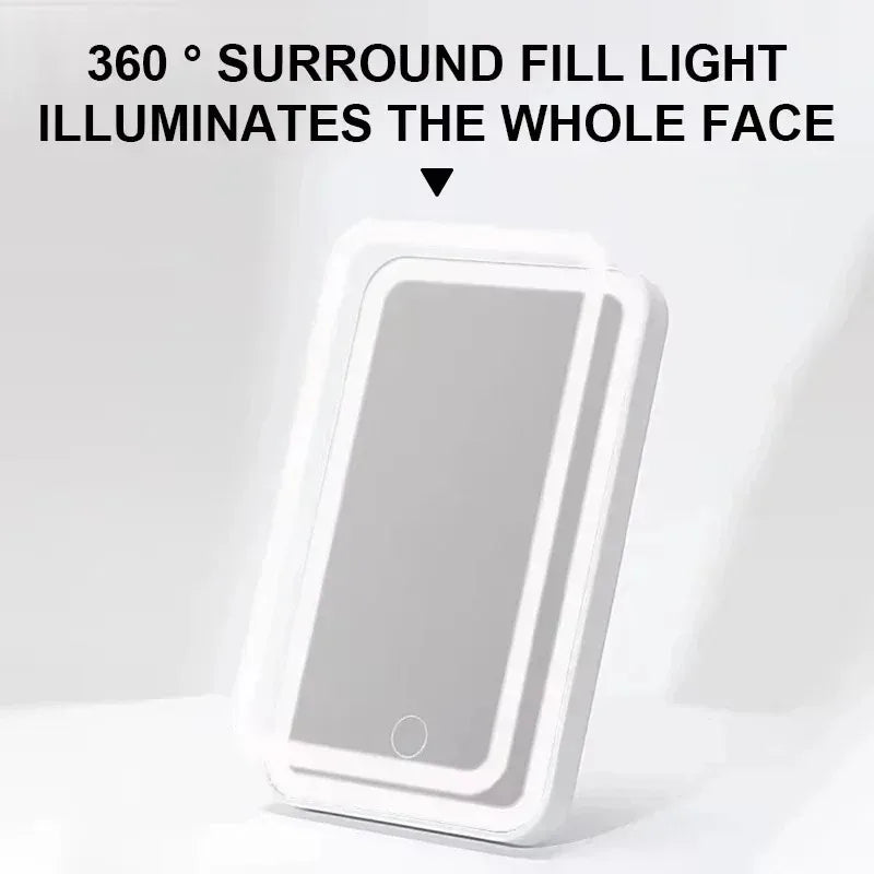 Car sun makeup mirror invisible touch USB reportable 360 ° adjustment soft light does not hurt the eyes mini convenient