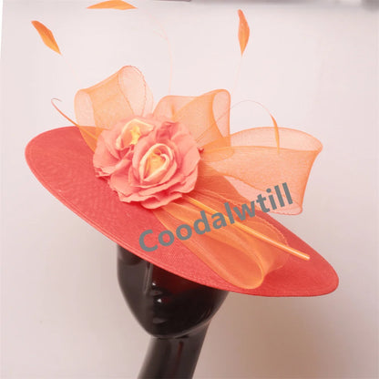 Elegant Women Church Derby Big Fascinator Hat Formal Dress Church Headpiece Bride Femme Marriage Chapeau Cap Flower Millinery