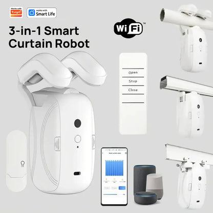 Smart Automatic Curtain Opener-Remote Control With App/Timer/Voice,Upgraded High-Performance Motor(For Roman Rod/T/U Track 3in1)