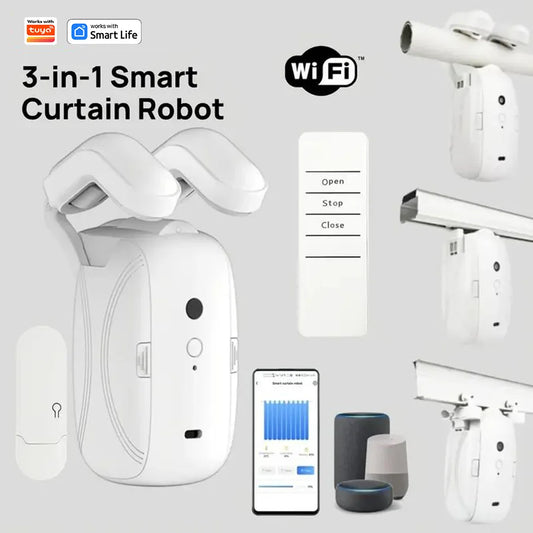 Smart Automatic Curtain Opener-Remote Control With App/Timer/Voice,Upgraded High-Performance Motor(For Roman Rod/T/U Track 3in1)