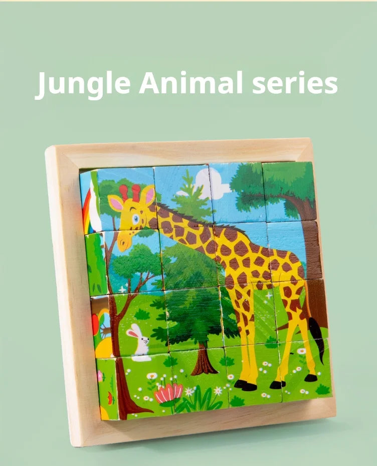 Six Sides Painted Wooden Puzzle Three-Dimensional Traffic Animal Puzzle Building Blocks Early Education Educational Toy