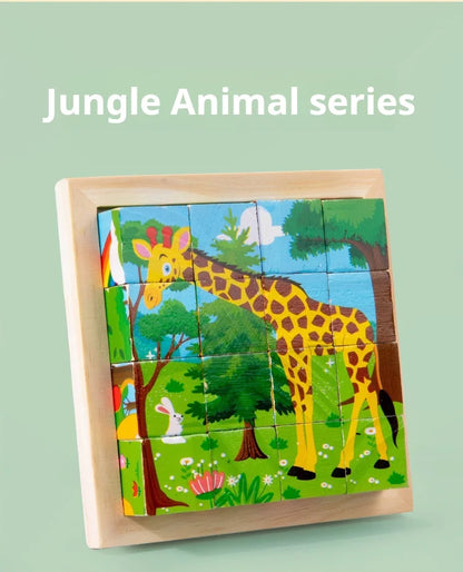 Six Sides Painted Wooden Puzzle Three-Dimensional Traffic Animal Puzzle Building Blocks Early Education Educational Toy