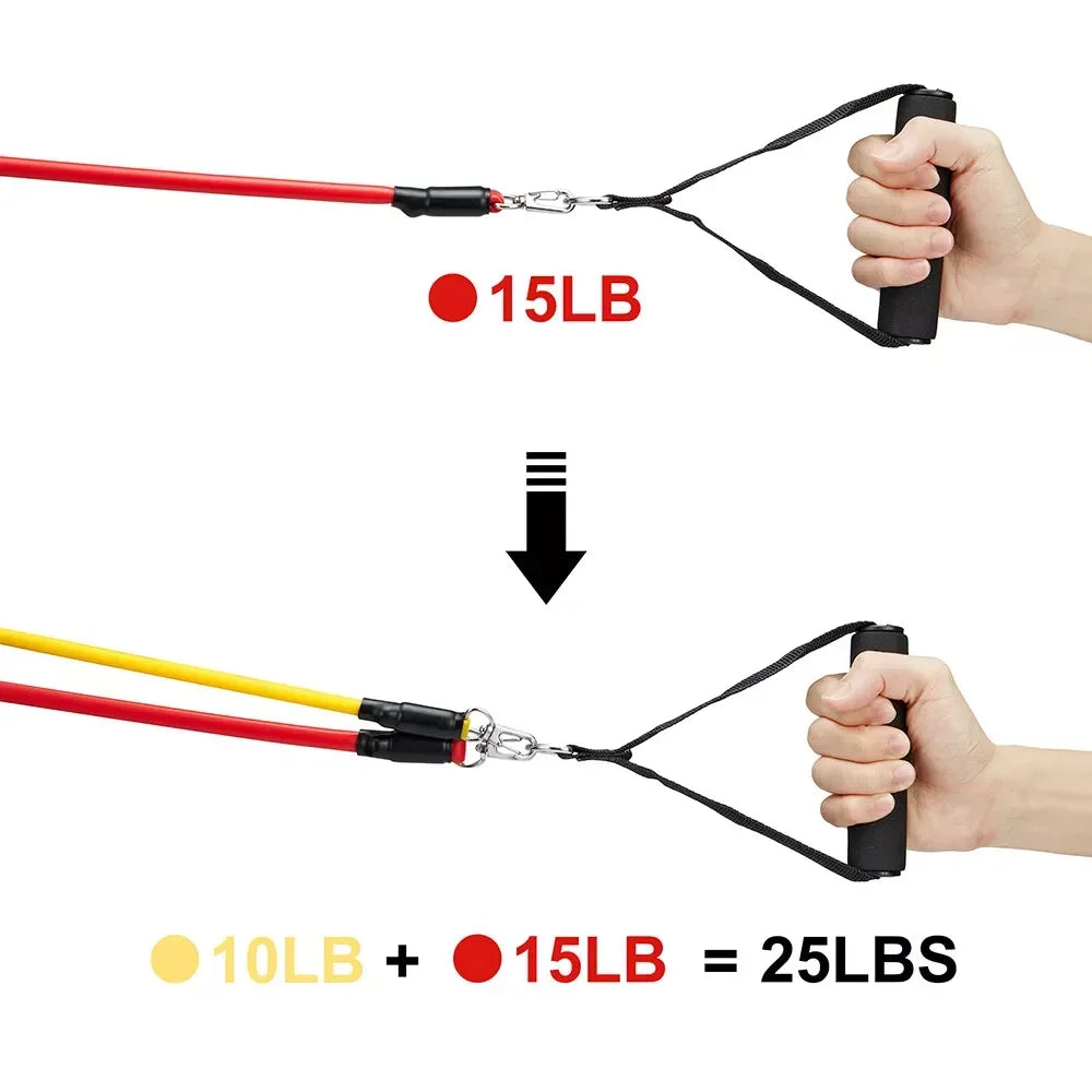 11Pcs TPE Resistance Band Set Fitness Band Pull Rope Elastic Training Band With Door Anchor Handles Carry Bag Legs Ankle Straps