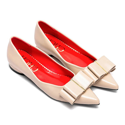 CHCH Women's Flat Shoes New Black Pointed Bow Business Shoes Comfortable Commuting Women's Shoes