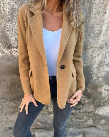 Office Lady New Elegant Chic Jacket Long Sleeve Lapel Button Loose Outwear Tweed Jacket 2025 Autumn Winter Women Woolen Coat