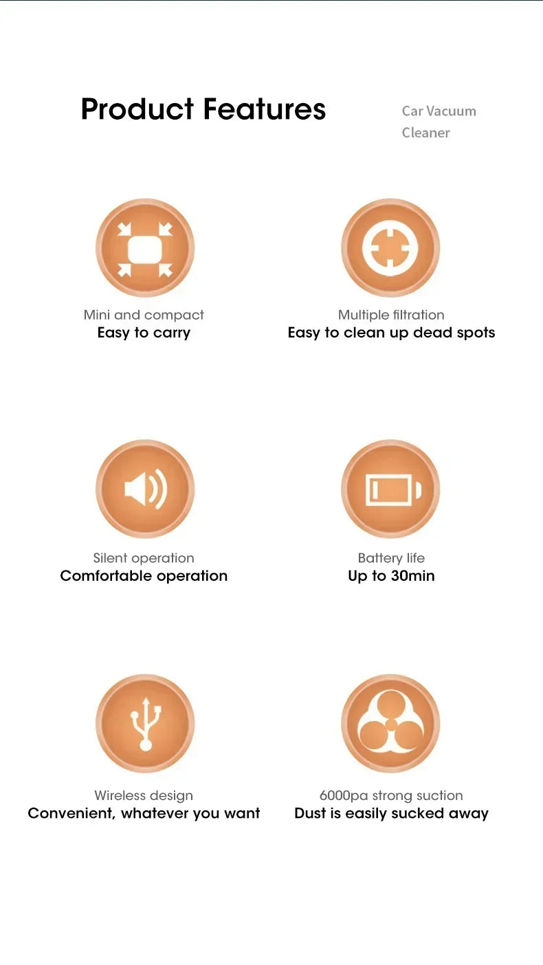 Cordless Car Vacuum Cleaner - Handheld High-Power Suction for Auto & Home, Portable Mini Vacuum with Strong Blowing Function