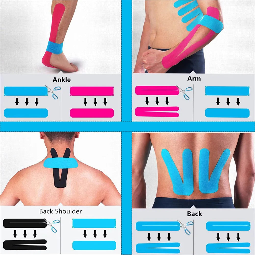 4 Rolls Kinesiology Tape Pro Athletic Sports Tape 80 Precut Strips Sports Waterproof Breathable Latex Free Elastic Sports Tape