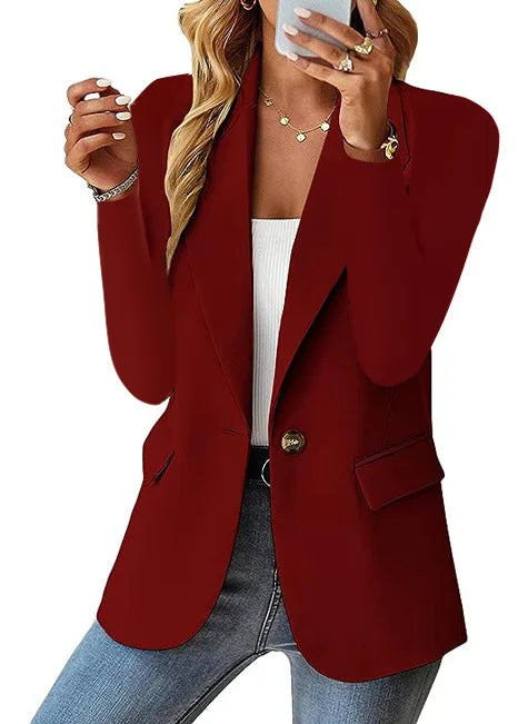 Office Elegant Blazer For Women 2025 Autumn Fashion Casual Solid Long Sleeve A Buckle Pocket Slim New In Outerwears Blazer Mujer