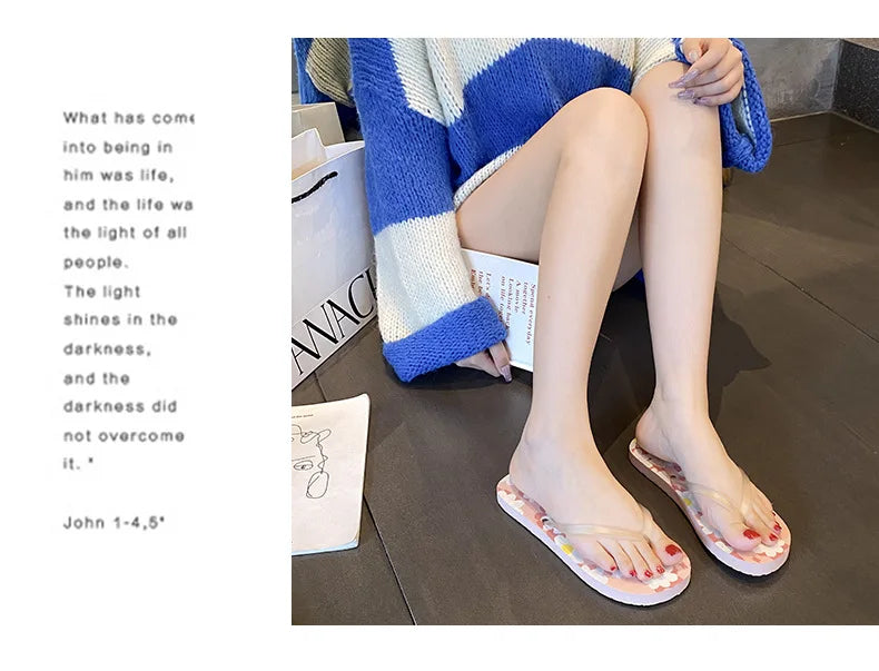 Flip Flops Trendy Summer Outerwear Fashionable Clip On Beach Slippers Anti Slip Couple'S Splint Slippers Leisure Convenience