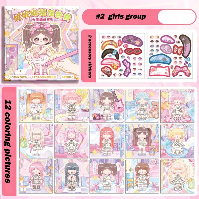 Educational Coloring Book for Kids with Stickers Girls Princess Dressing Up Drawing Set DIY Painting Books Art Supplies