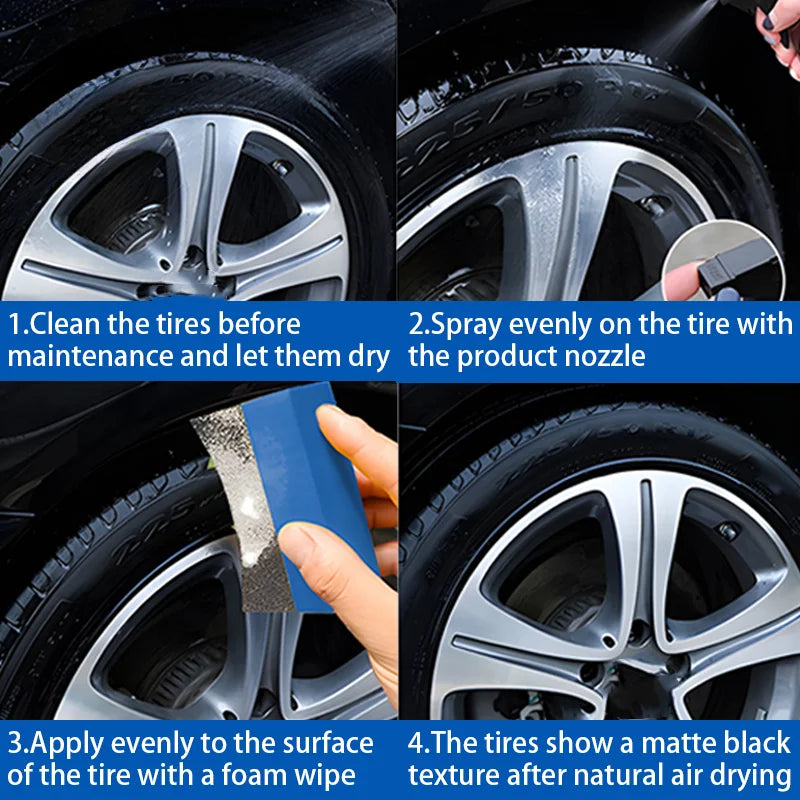 Black Wet Look Tire Shine Dressing -Automotive Clear Coat Tire Dressing Spray for Glossy Wet Tire Look, Vinyl & Plastic, with UV